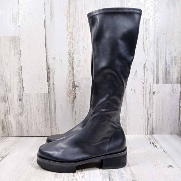 NEW Frame Le Remi Black Leather Knee-High Chunky Boots #1173
